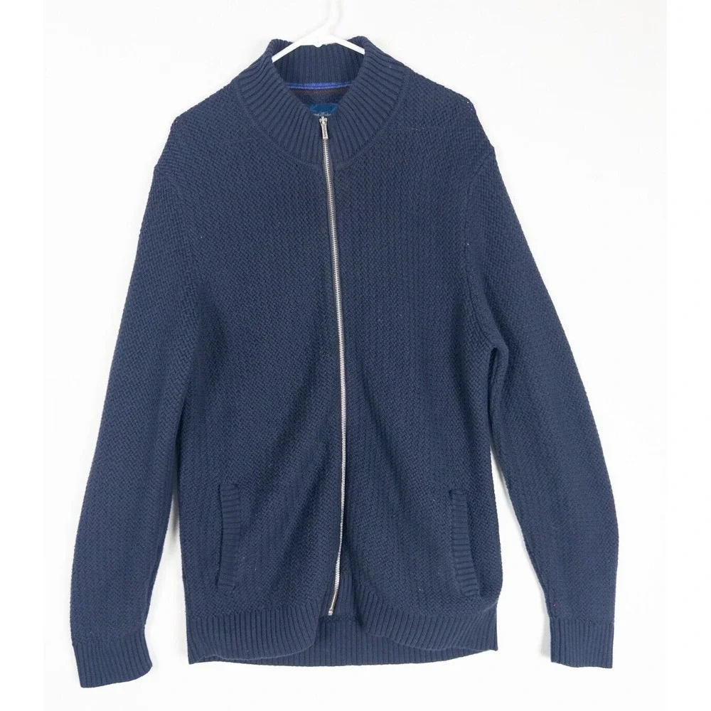 Tommy Bahama Sweater Mens L‎ Blue Knit Heavyweght Fisherman Full Zip Heavyweight